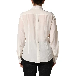 Off White Collared Long Sleeves Blouse Top