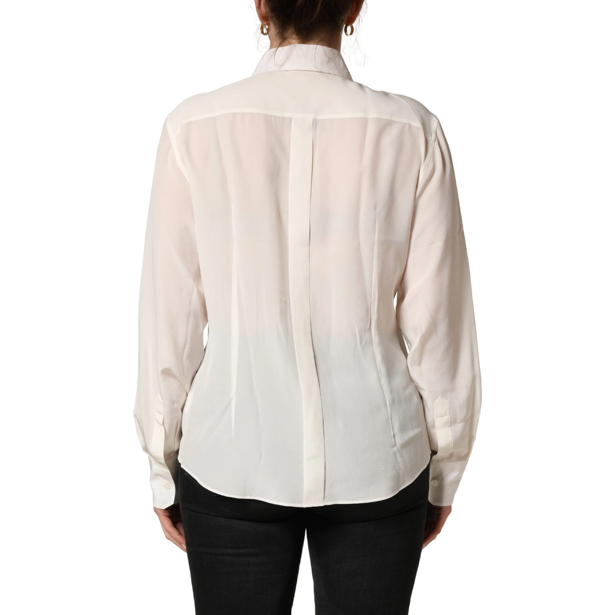 Off White Collared Long Sleeves Blouse Top