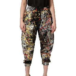 Black ColorSplash Effect Cargo Cropped Pants
