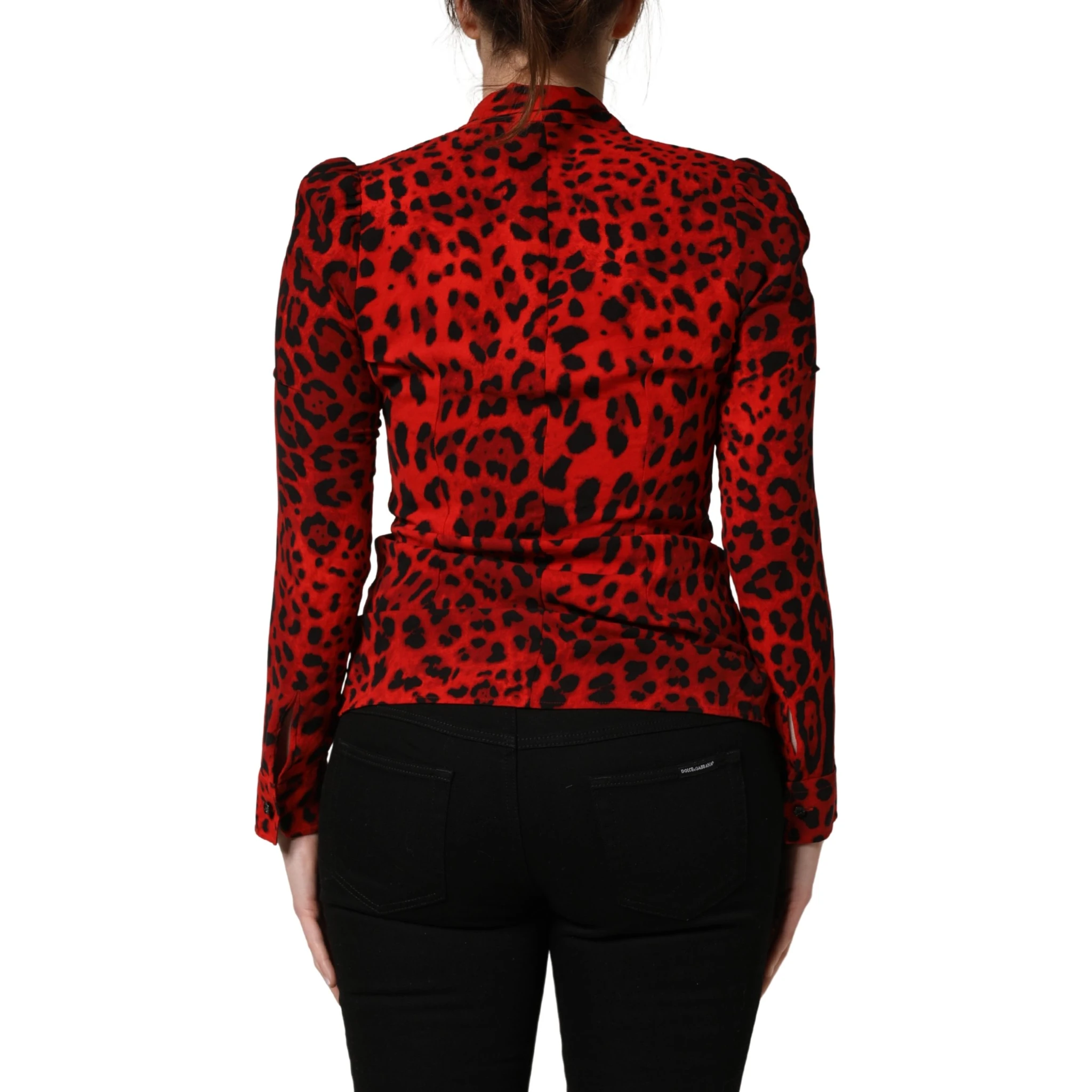 Red Leopard Print Long Sleeves Blouse Top