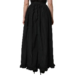 Black High Waist Pleated A-line Long Maxi Women Skirt