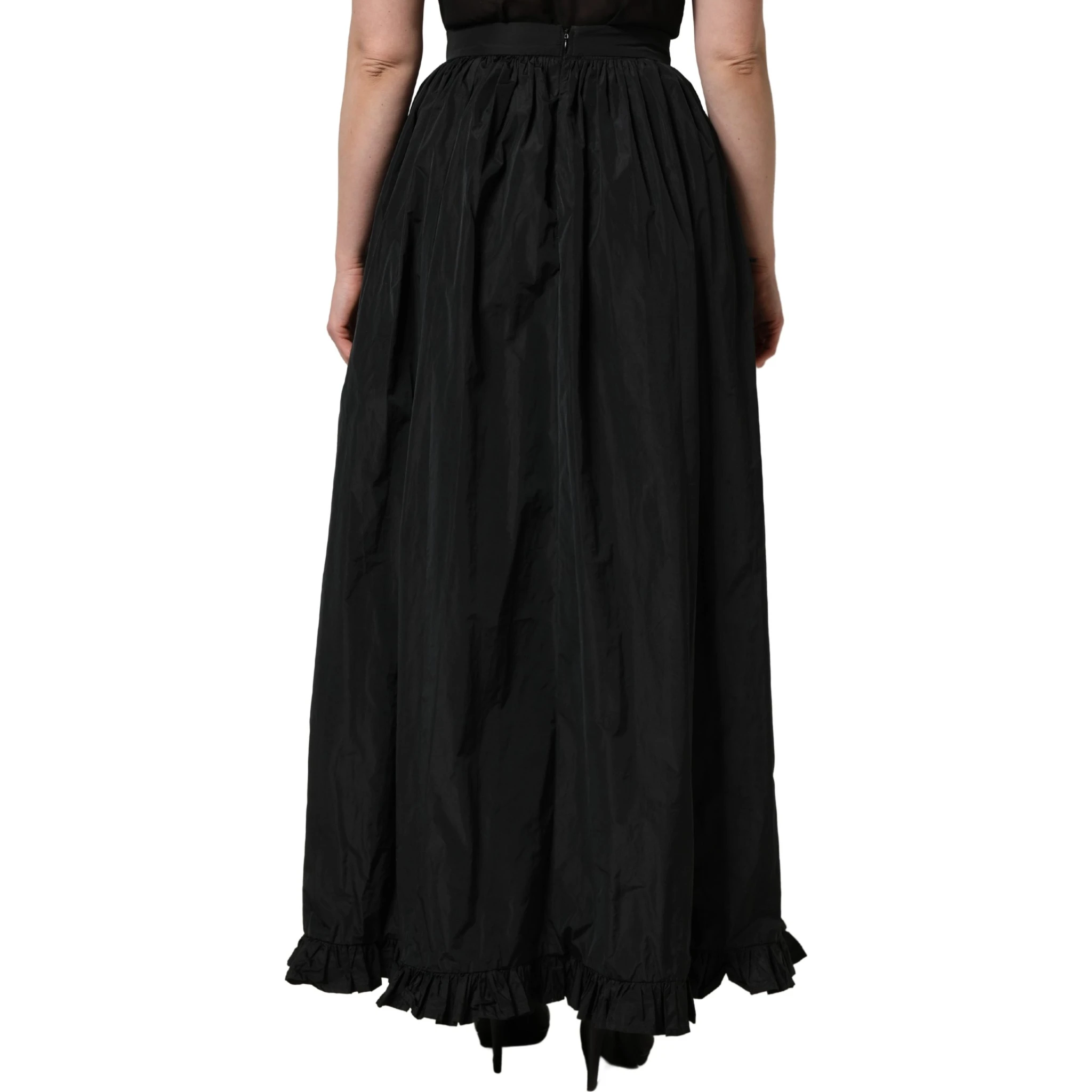 Black High Waist Pleated A-line Long Maxi Women Skirt