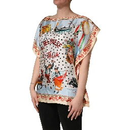 Multicolor Italy Scenes Graphic Silk Top
