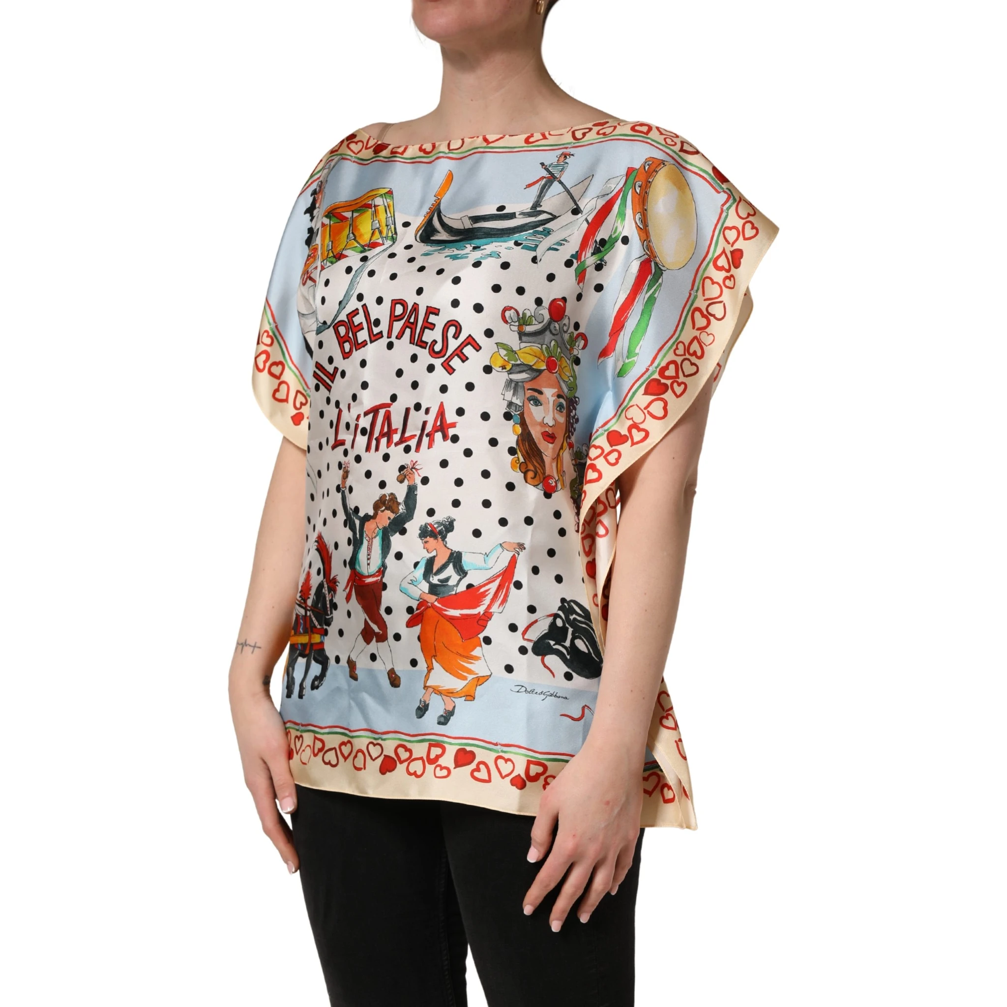 Multicolor Italy Scenes Graphic Silk Top