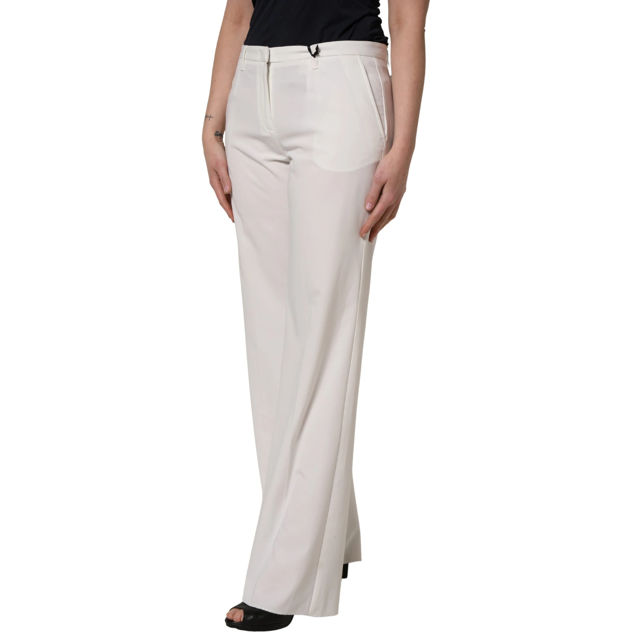 White Mid Waisted Wide Leg Chino Women Trouser Pants