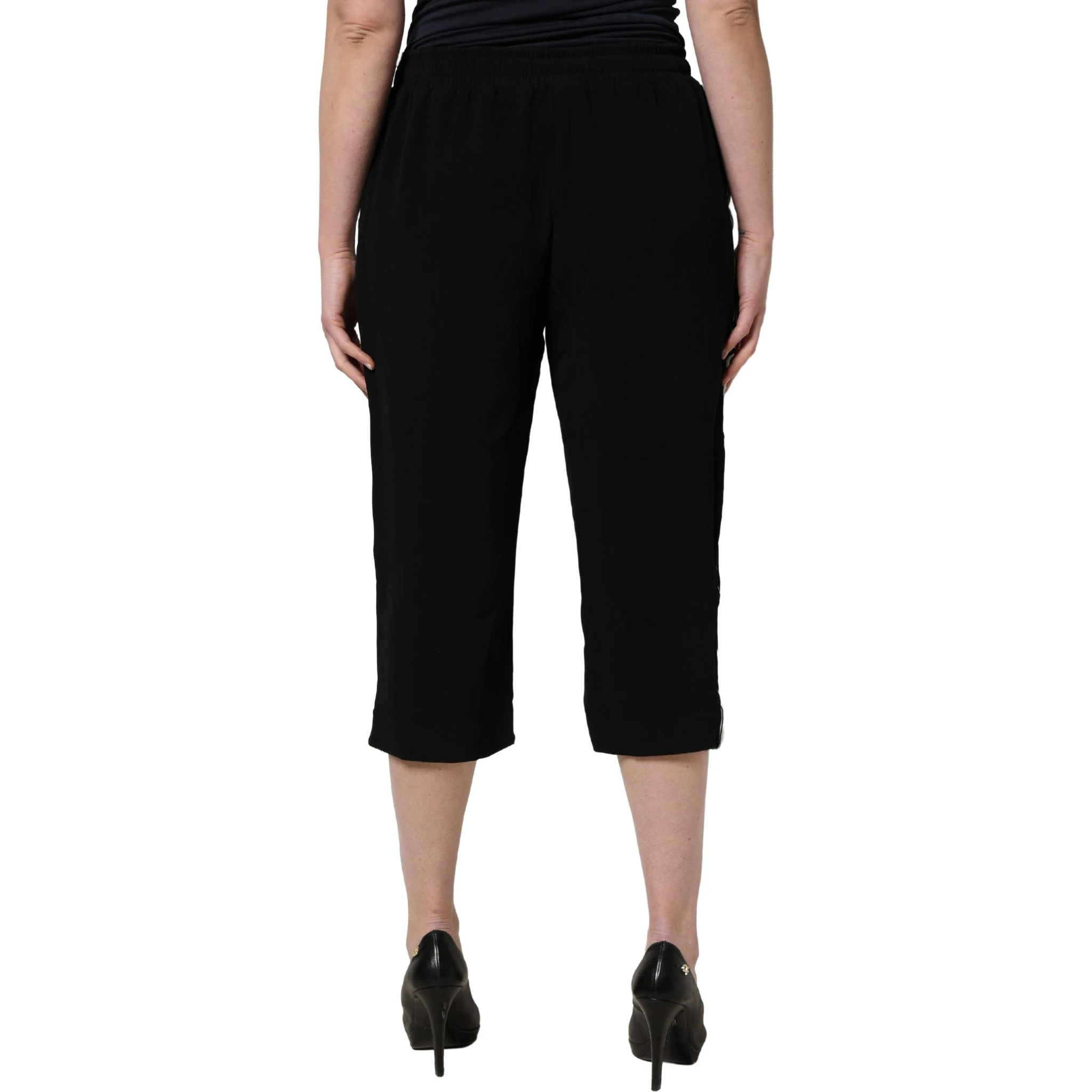Black Viscose Mid Waist Cropped Women Pants