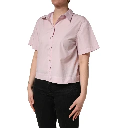 LightPink Cotton Collared Buttoned Blouse  Top