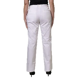 White Mid Waist Straight Chino Women Trouser Pants