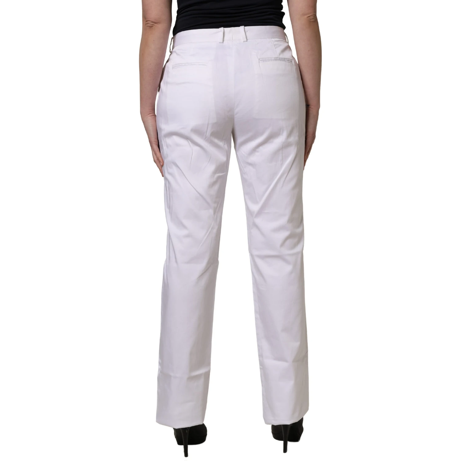 White Mid Waist Straight Chino Women Trouser Pants
