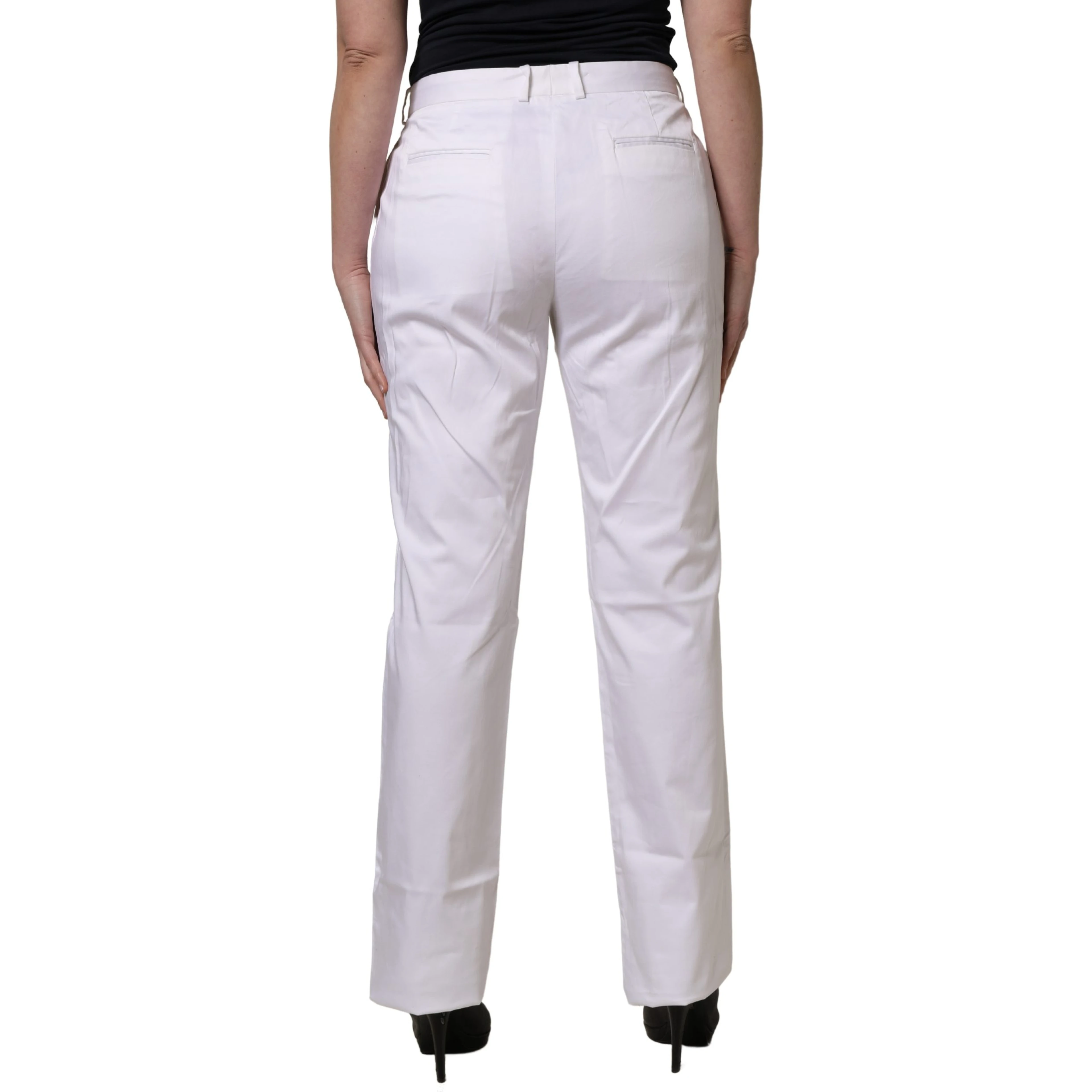White Mid Waist Straight Chino Women Trouser Pants