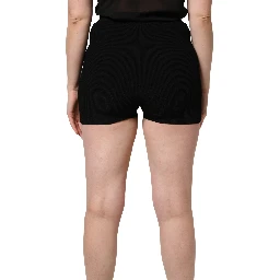 Black Viscose High Waisted Hot Pants Shorts