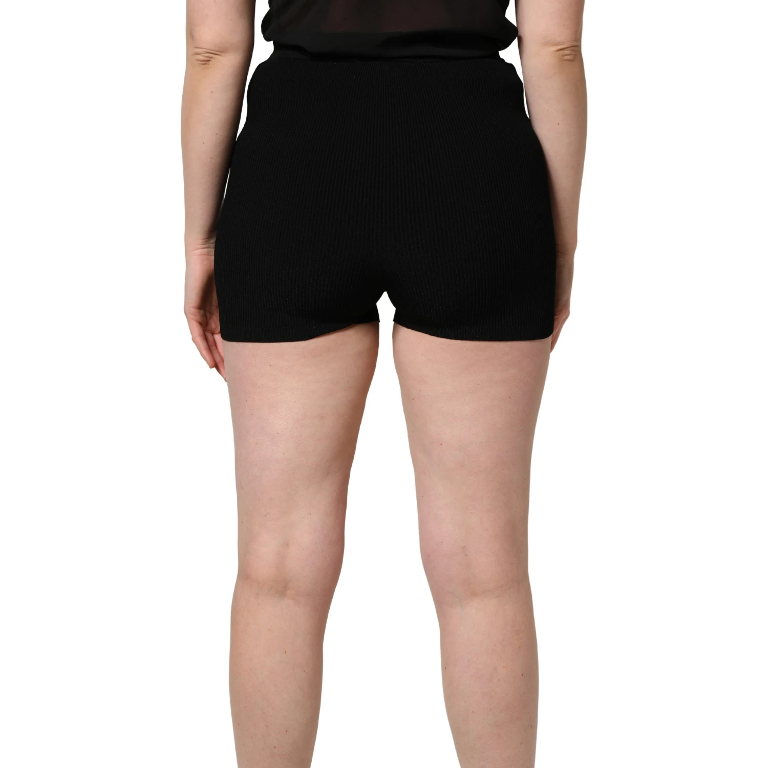 Black Viscose High Waisted Hot Pants Shorts