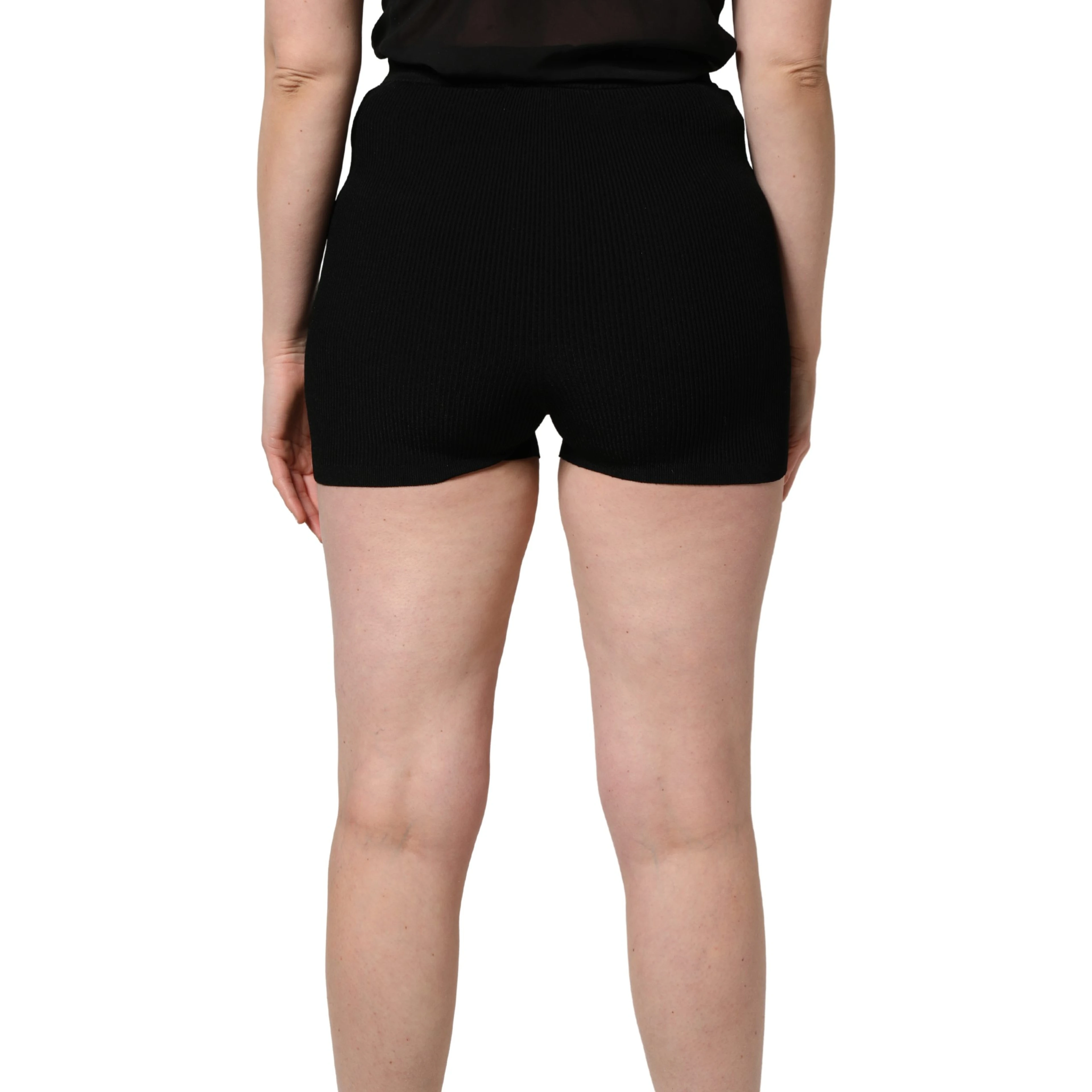 Black Viscose High Waisted Hot Pants Shorts