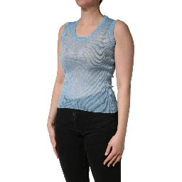 Blue Semi Sheer Ribbed Sleeveless Tank Top