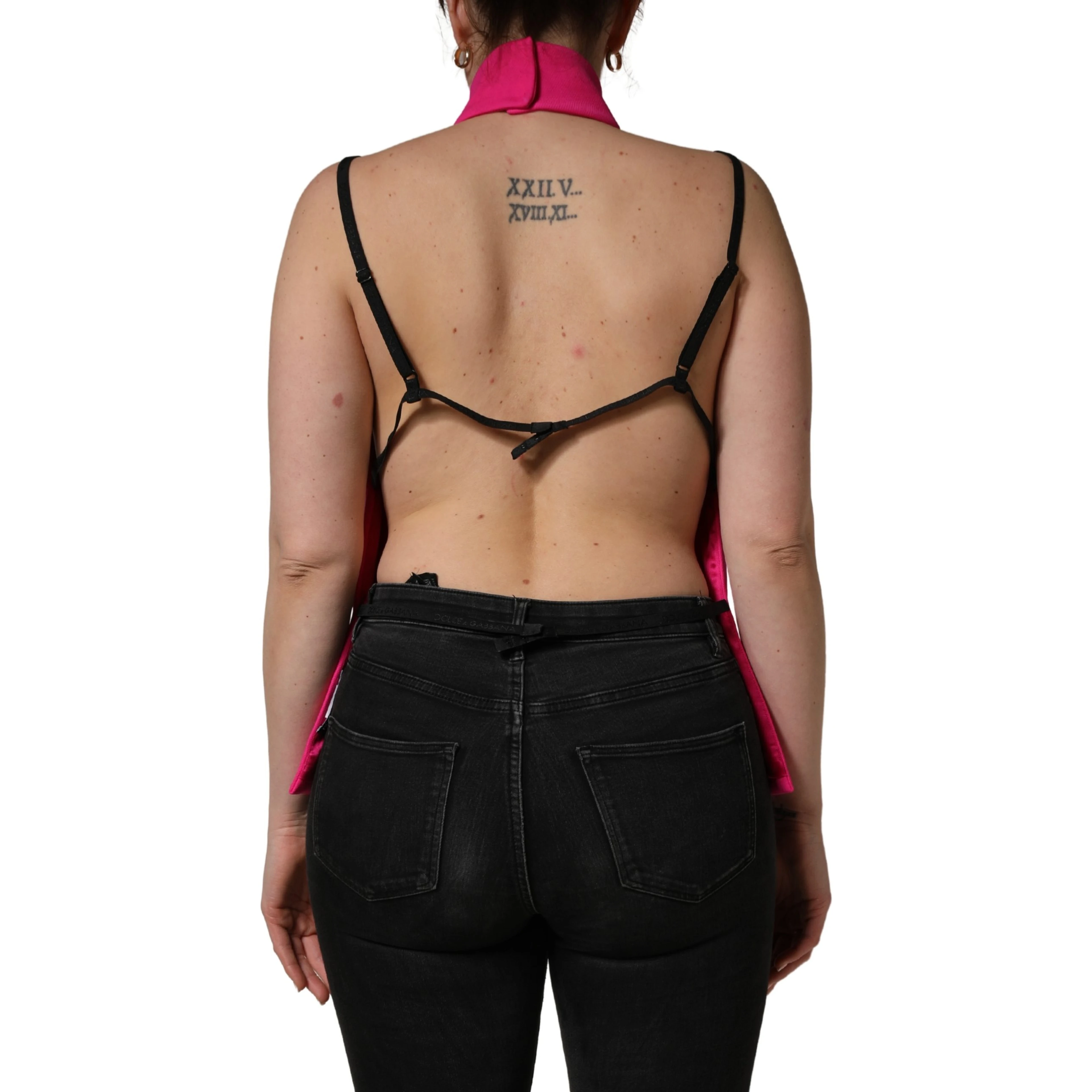 Hot Pink Wool Backless Sleeveless Tank Top