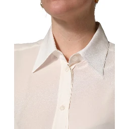 Off White Collared Long Sleeves Blouse Top