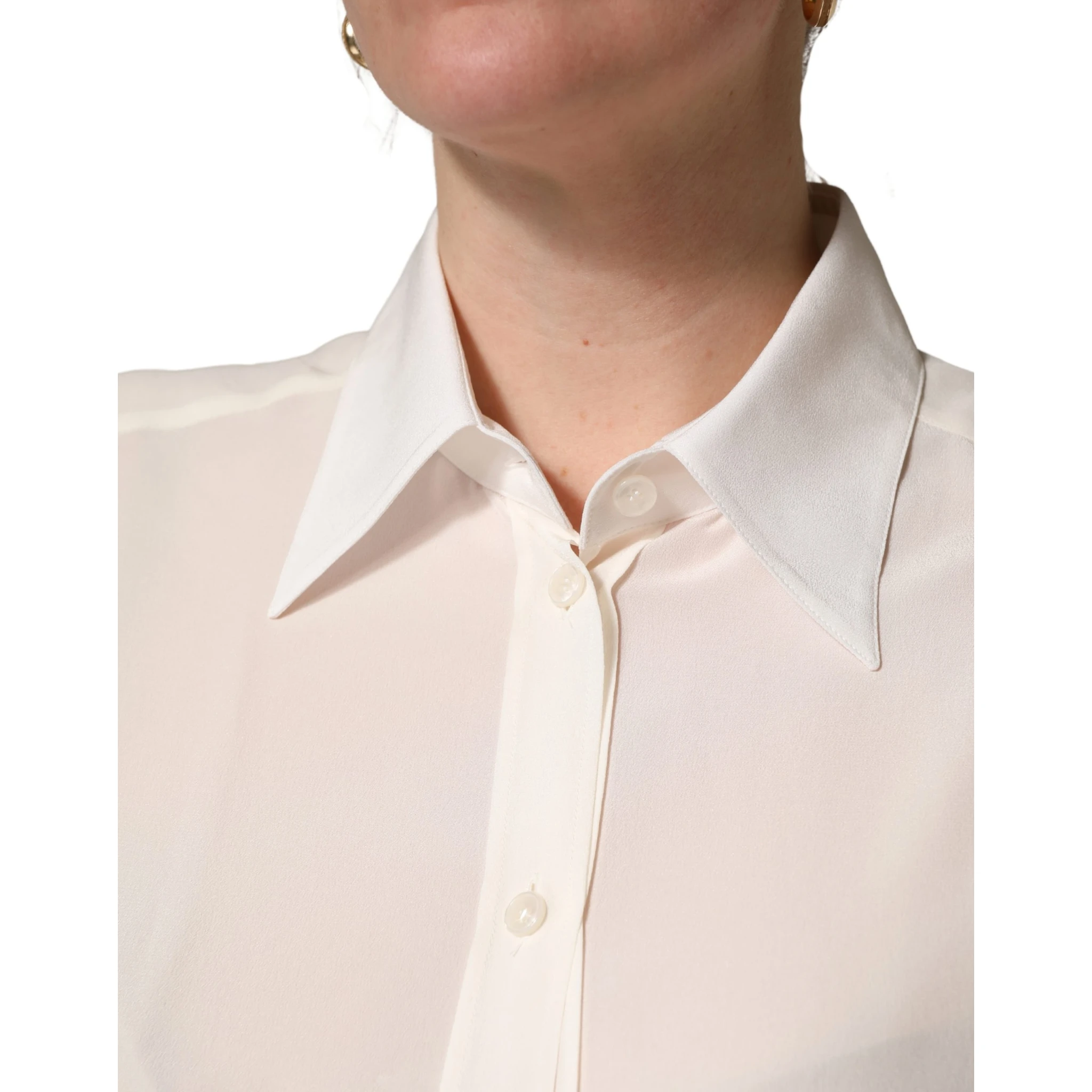 Off White Collared Long Sleeves Blouse Top
