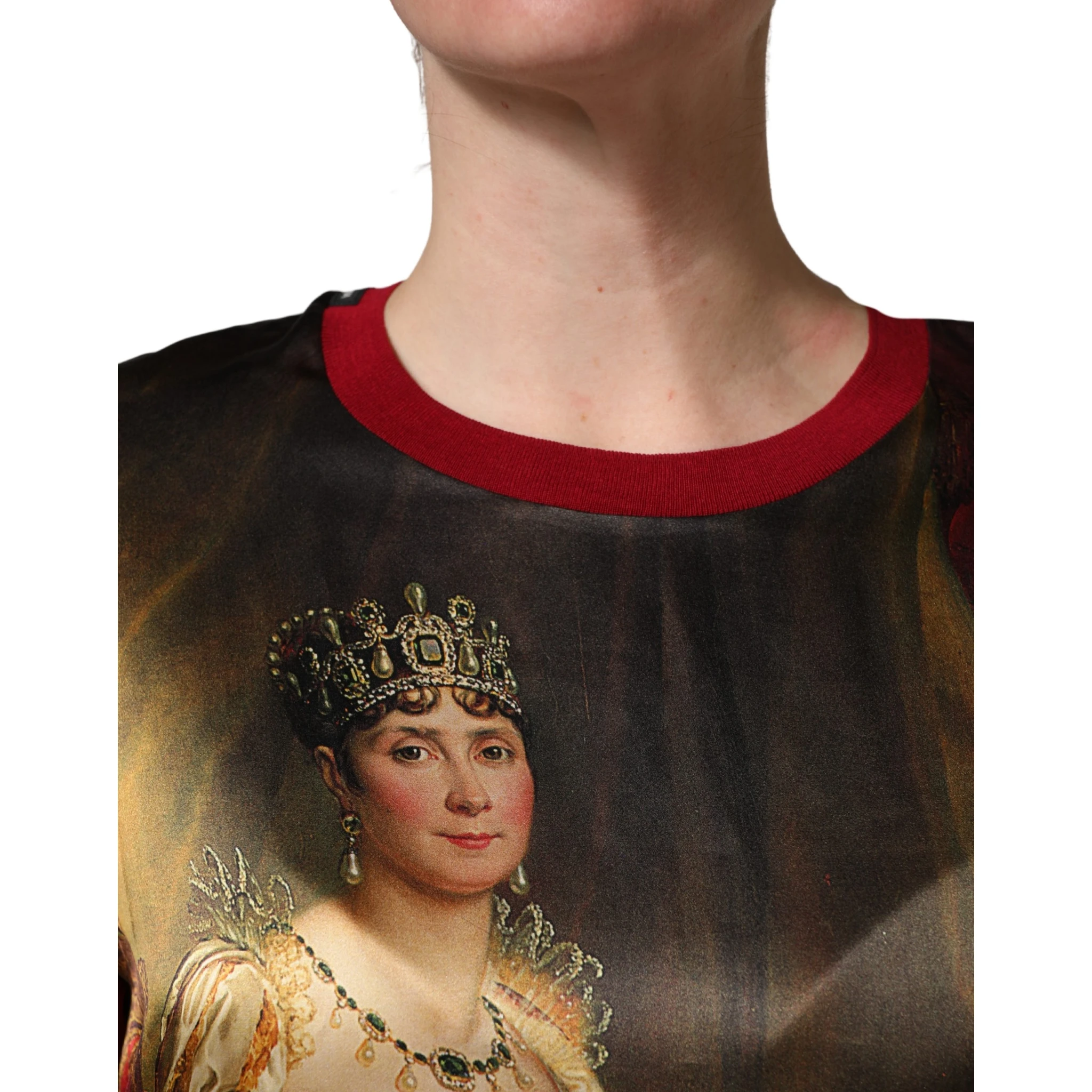 Maroon Royal Crown Dress Queen Painting Silk  T-shirt