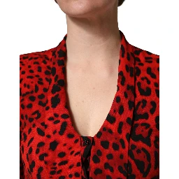 Red Leopard Print Long Sleeves Blouse Top
