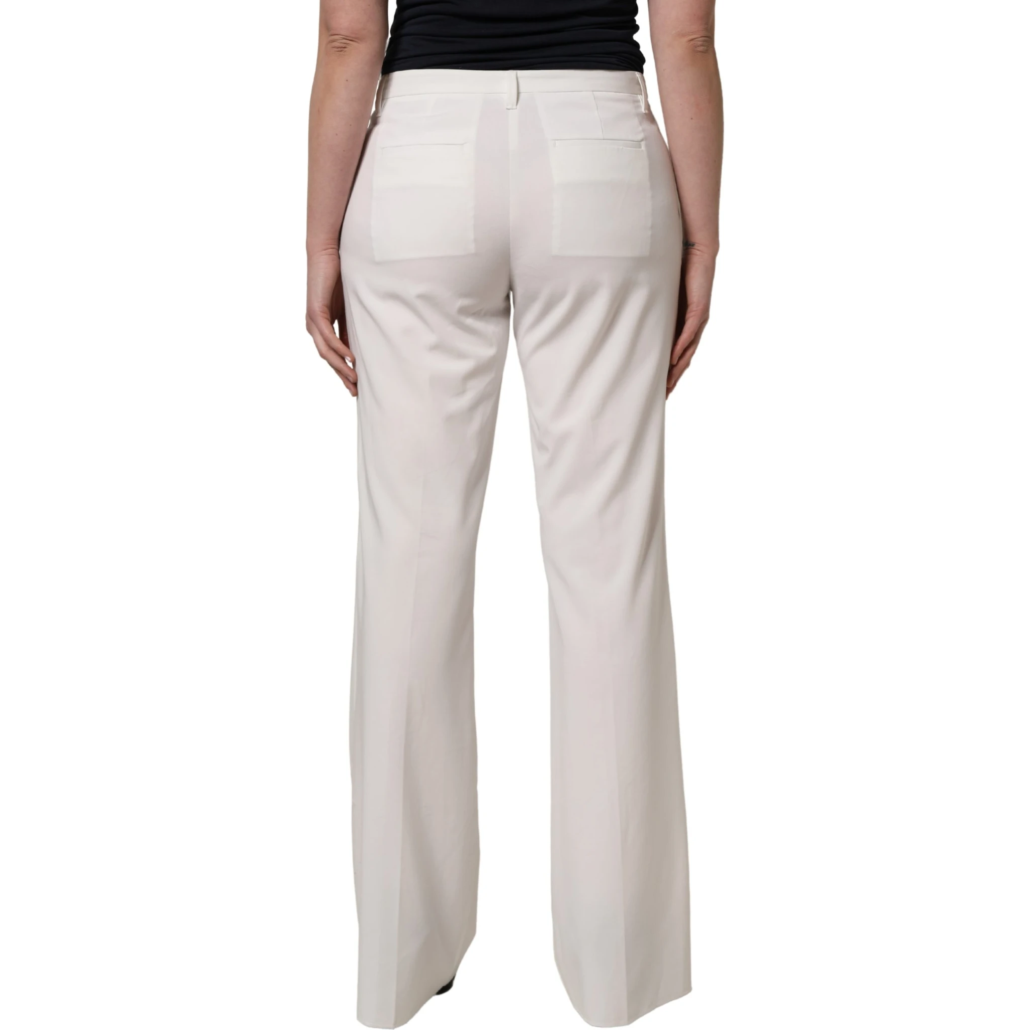 White Mid Waisted Wide Leg Chino Women Trouser Pants