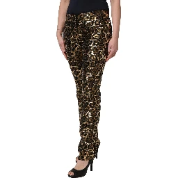 Gold Leopard Sequined Straight Trouser Pants