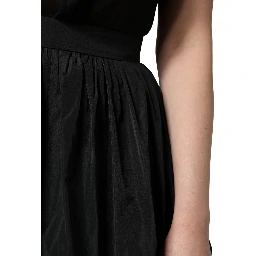 Black High Waist Pleated A-line Long Maxi Women Skirt
