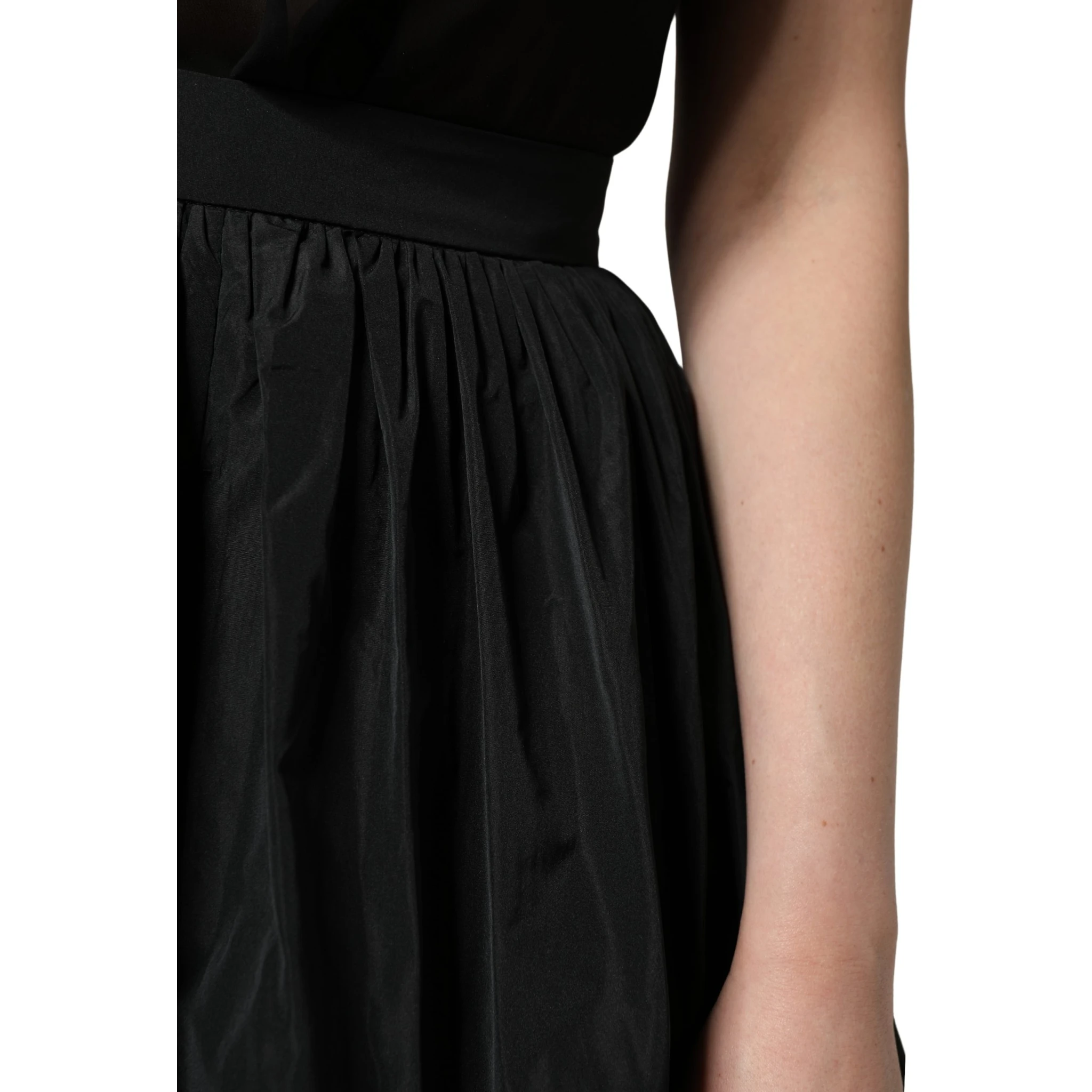 Black High Waist Pleated A-line Long Maxi Women Skirt