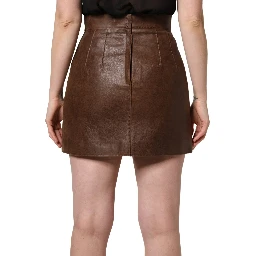Brown Leather High Waist Bodycon Mini Skirt