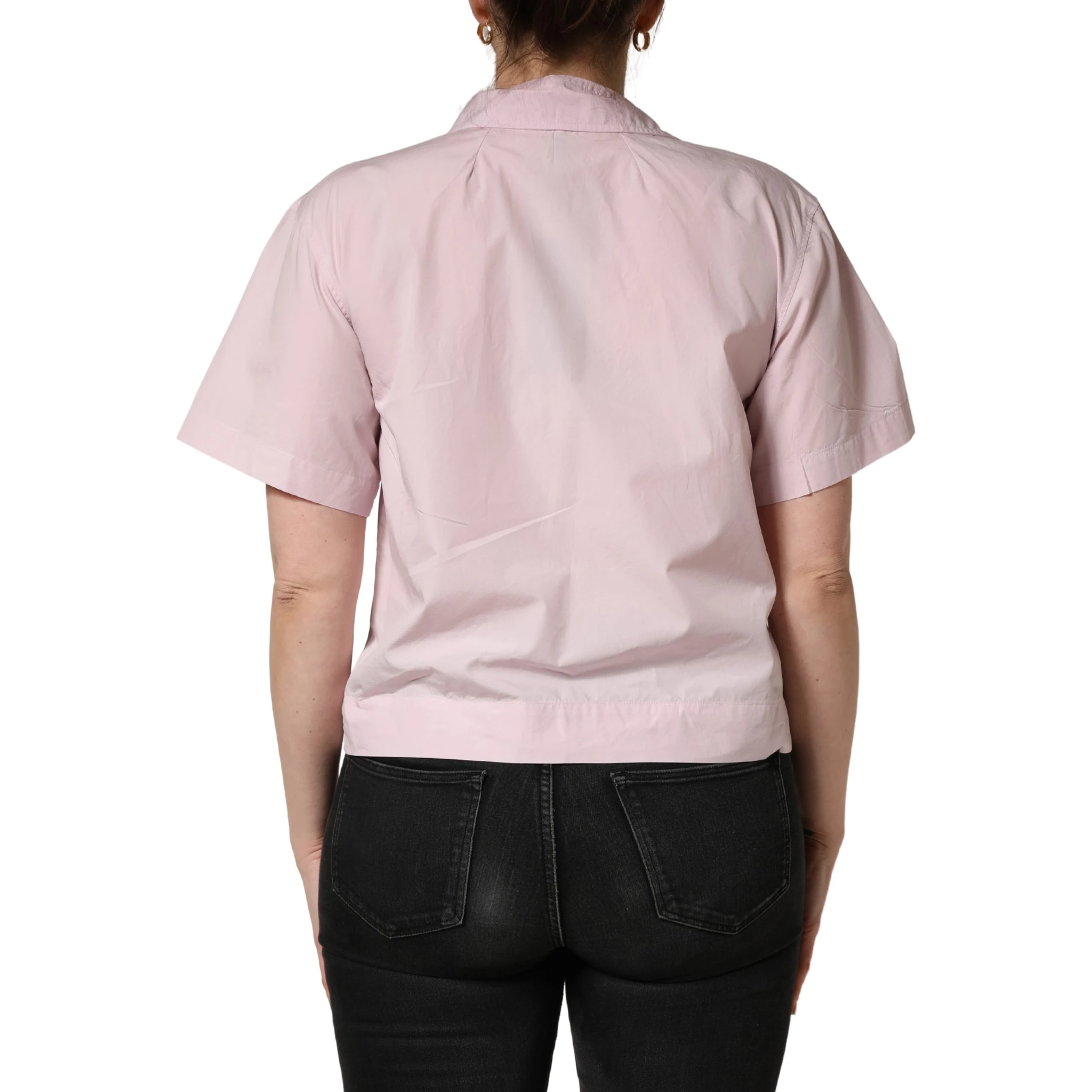 LightPink Cotton Collared Buttoned Blouse Top