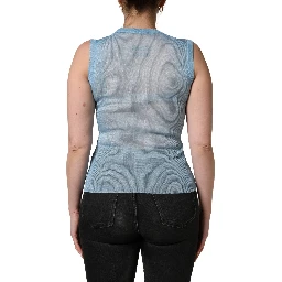 Blue Semi Sheer Ribbed Sleeveless Tank Top