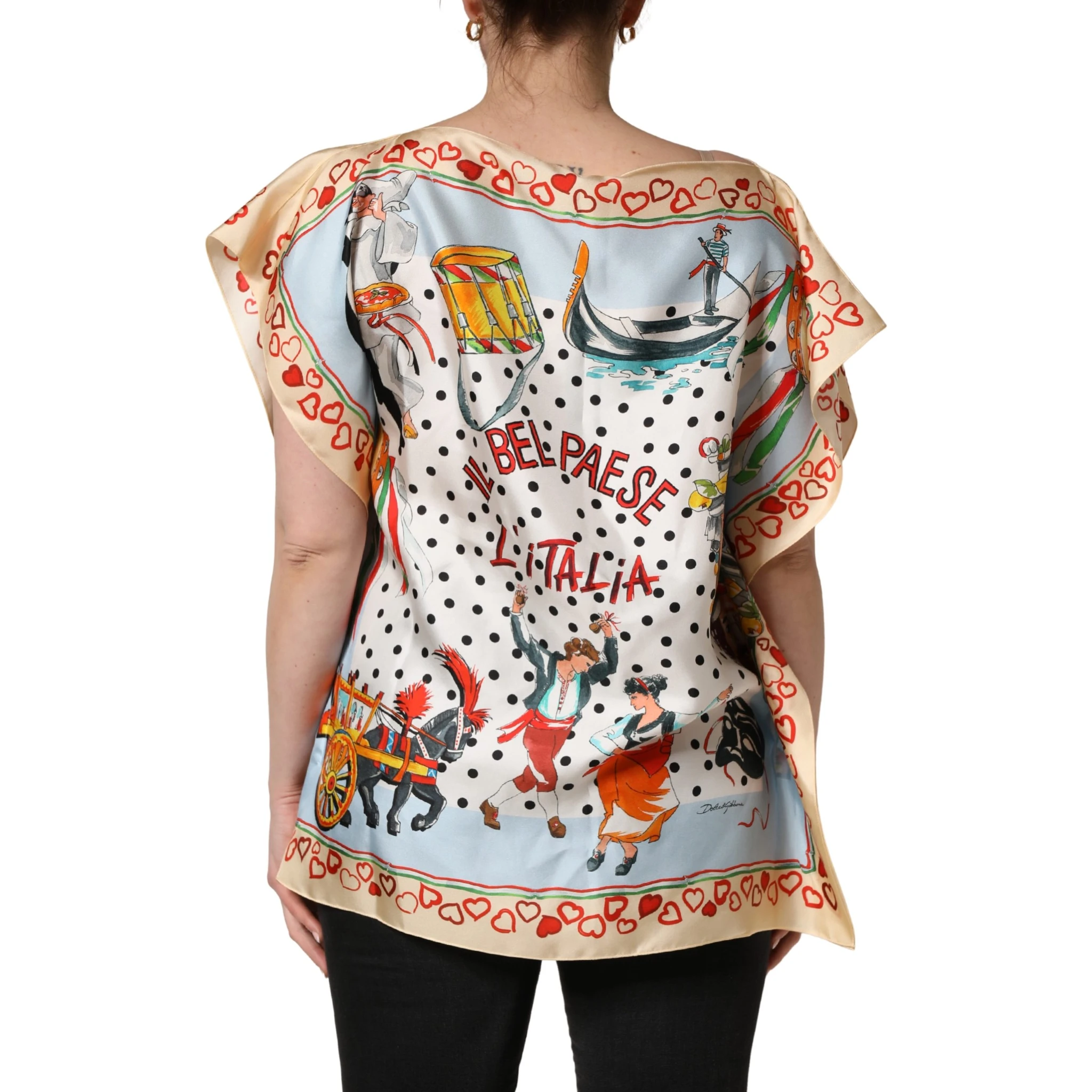 Multicolor Italy Scenes Graphic Silk Top
