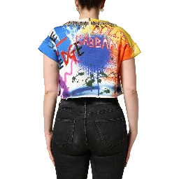 Multicolor Graffiti Crystals Crop Jersey Top