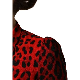 Red Leopard Print Long Sleeves Blouse Top