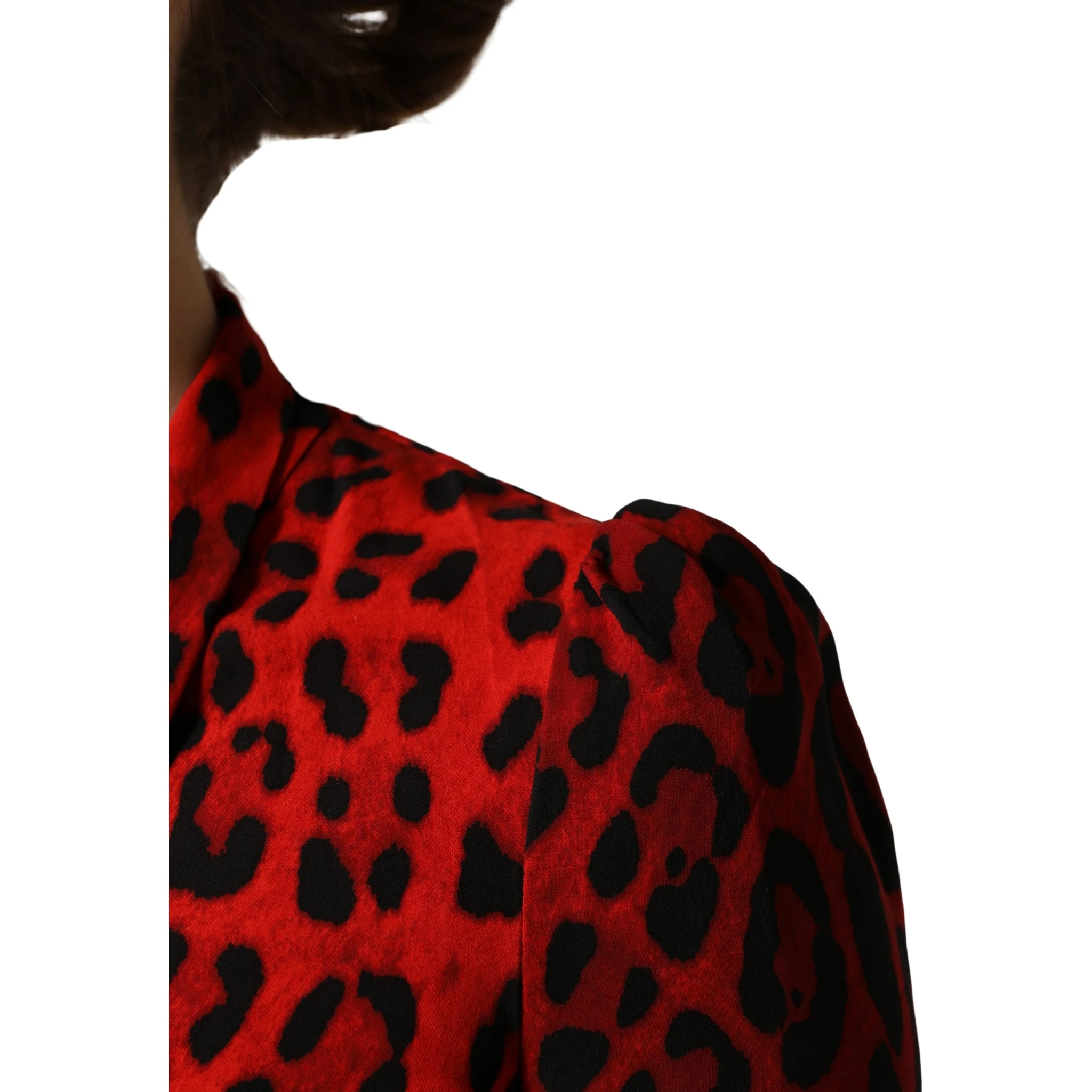 Red Leopard Print Long Sleeves Blouse Top