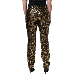 Gold Leopard Sequined Straight Trouser Pants