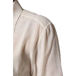 Off White Collared Long Sleeves Blouse Top