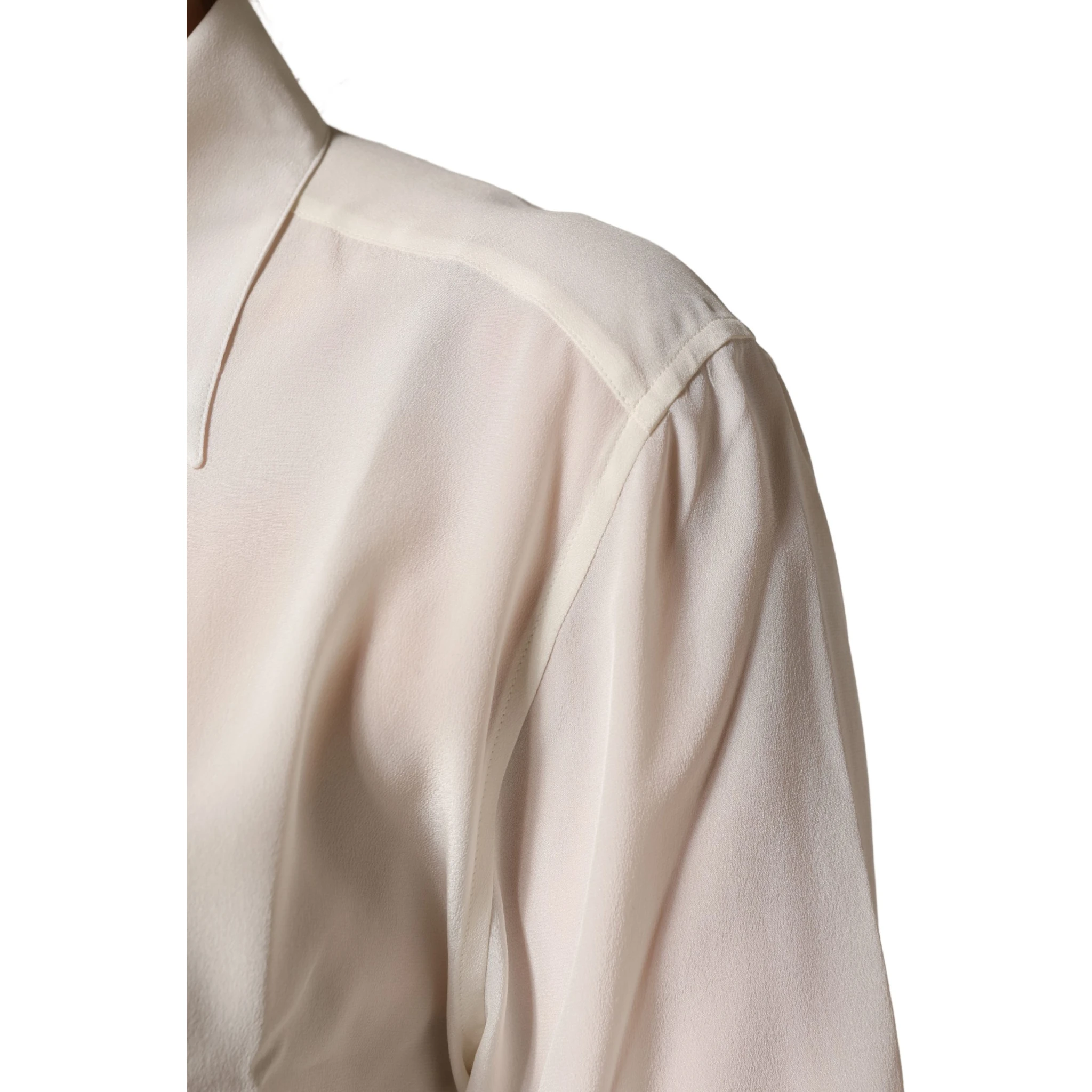 Off White Collared Long Sleeves Blouse Top