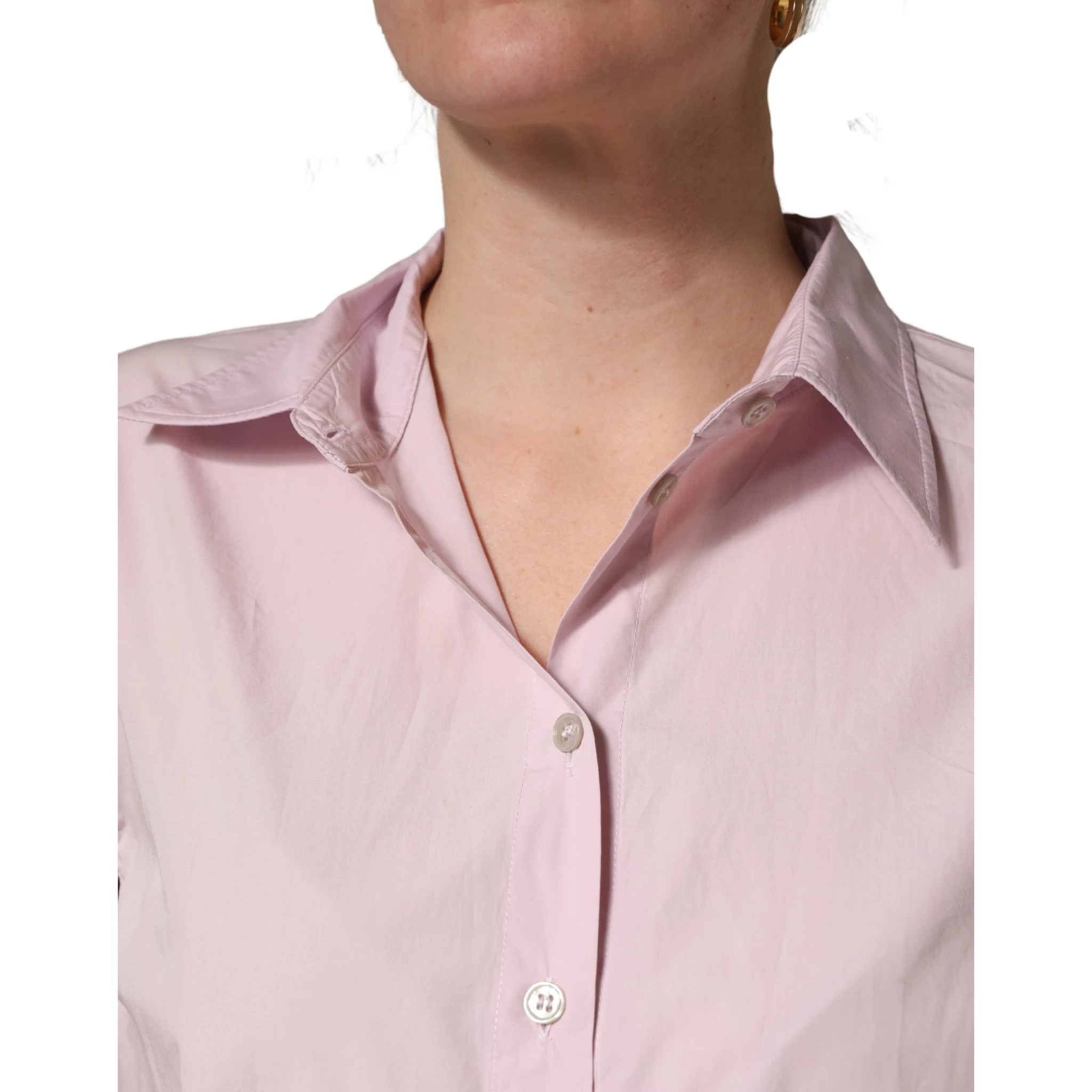 LightPink Cotton Collared Buttoned Blouse Top
