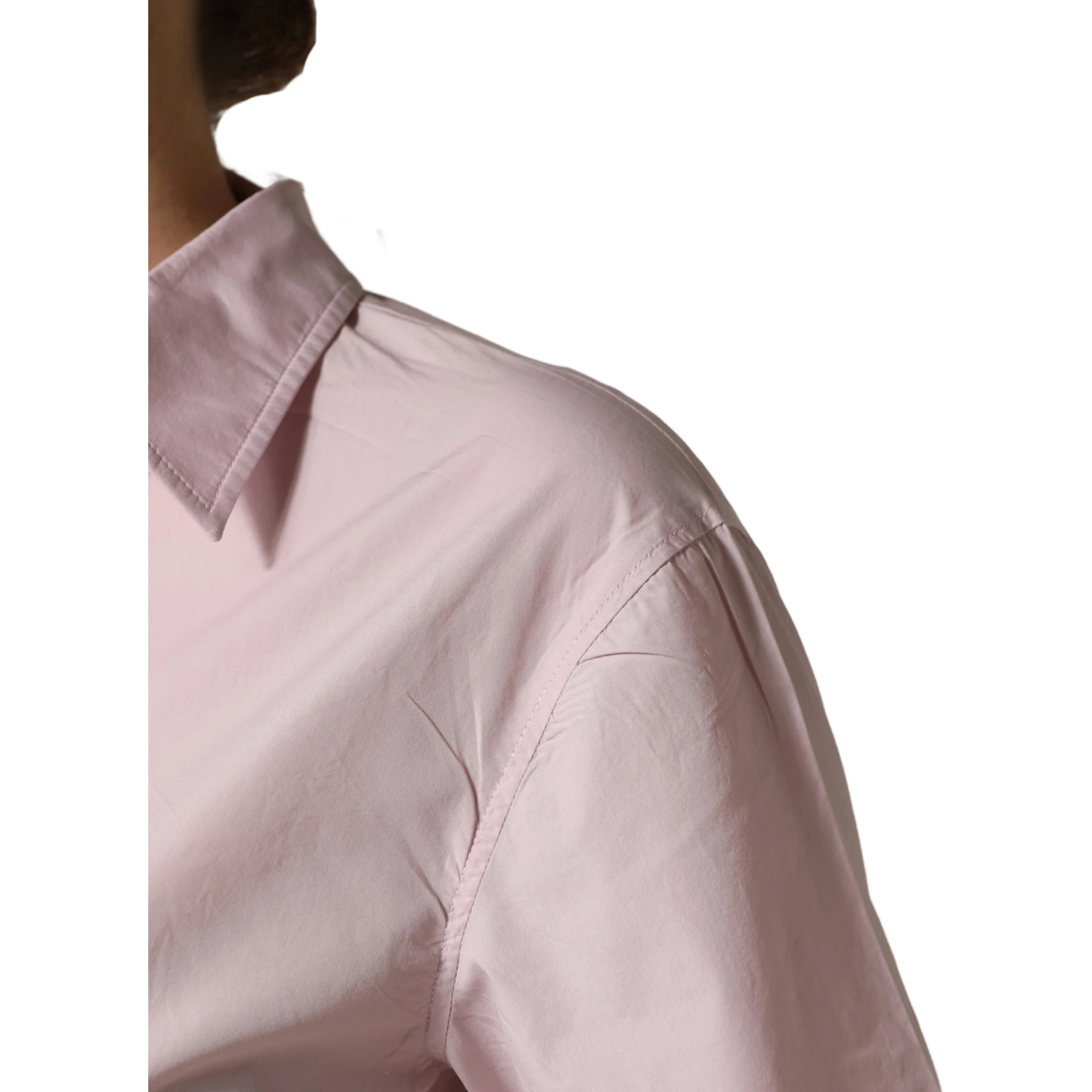LightPink Cotton Collared Buttoned Blouse Top