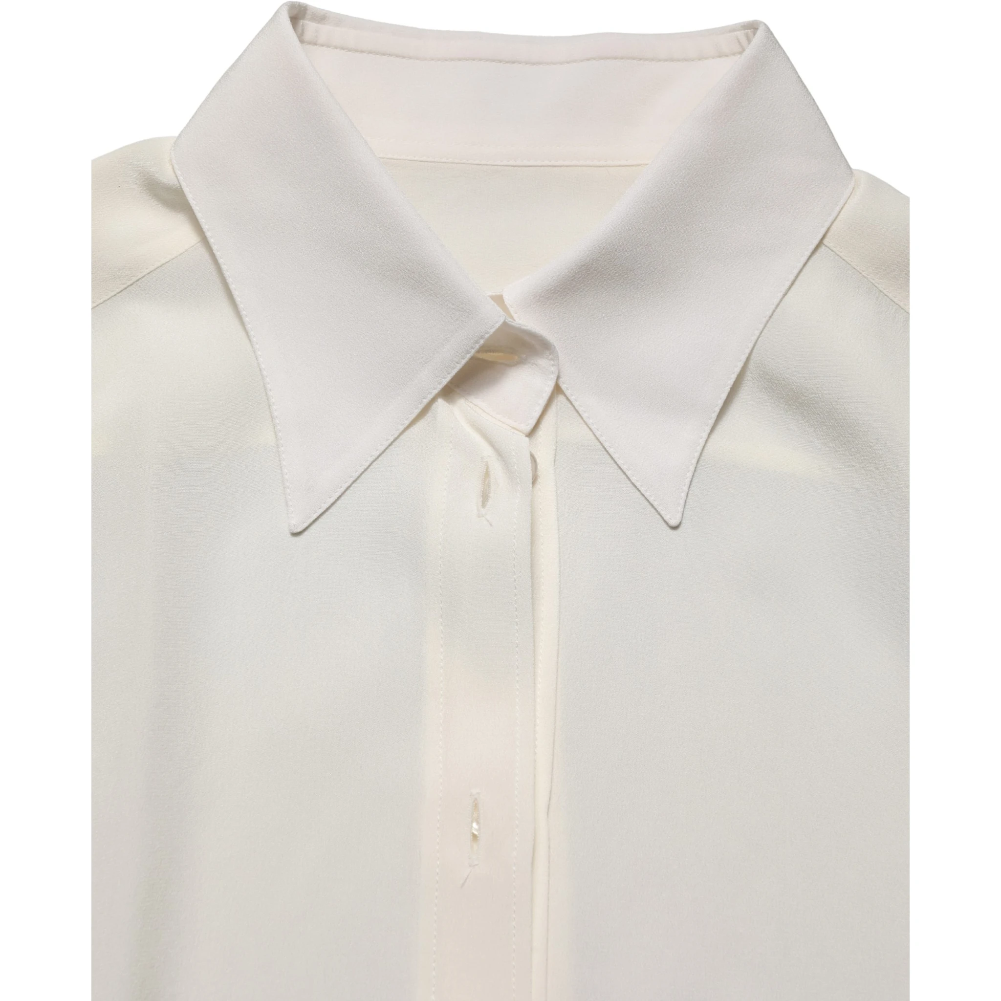Off White Collared Long Sleeves Blouse Top