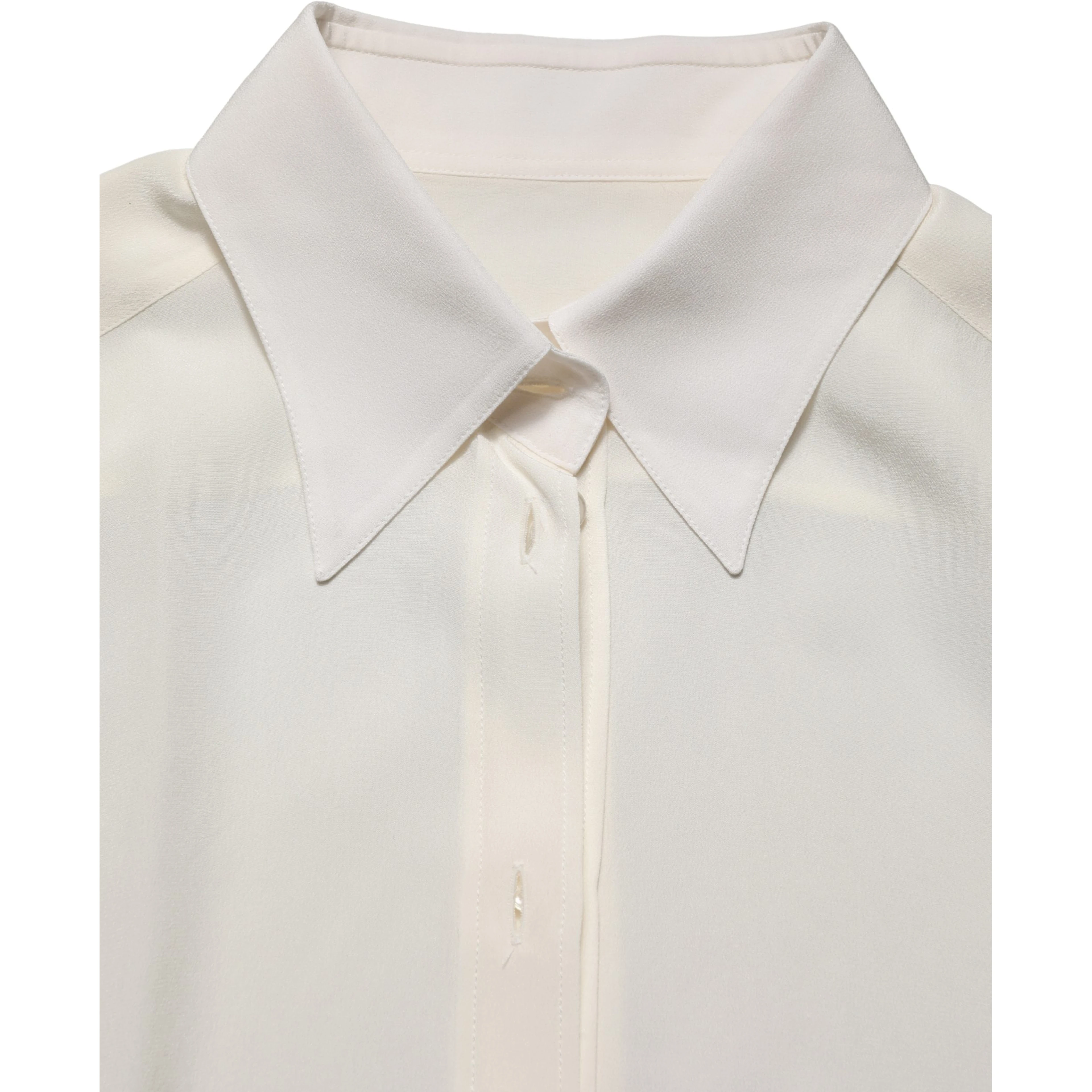 Off White Collared Long Sleeves Blouse Top