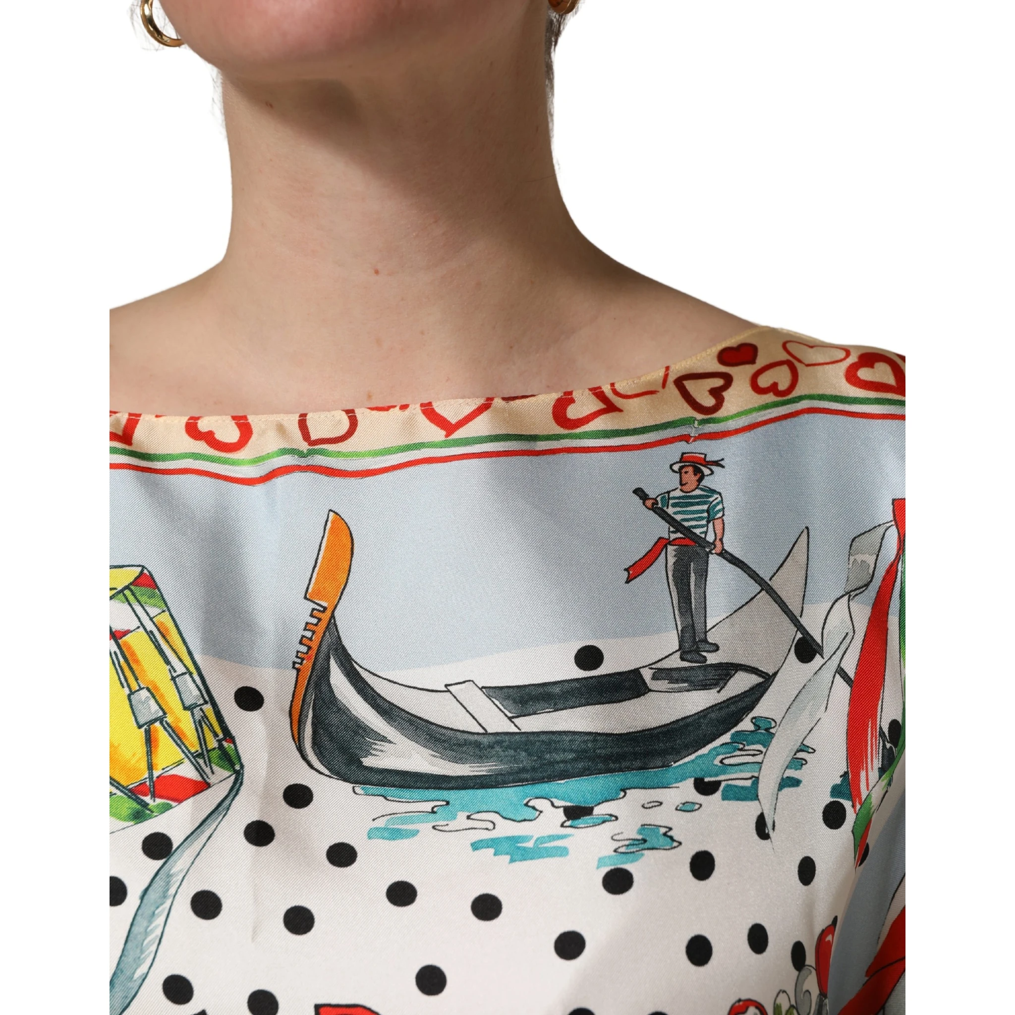 Multicolor Italy Scenes Graphic Silk Top