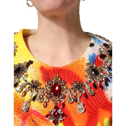 Multicolor Graffiti Crystals Crop Jersey Top