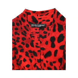 Red Leopard Print Long Sleeves Blouse Top