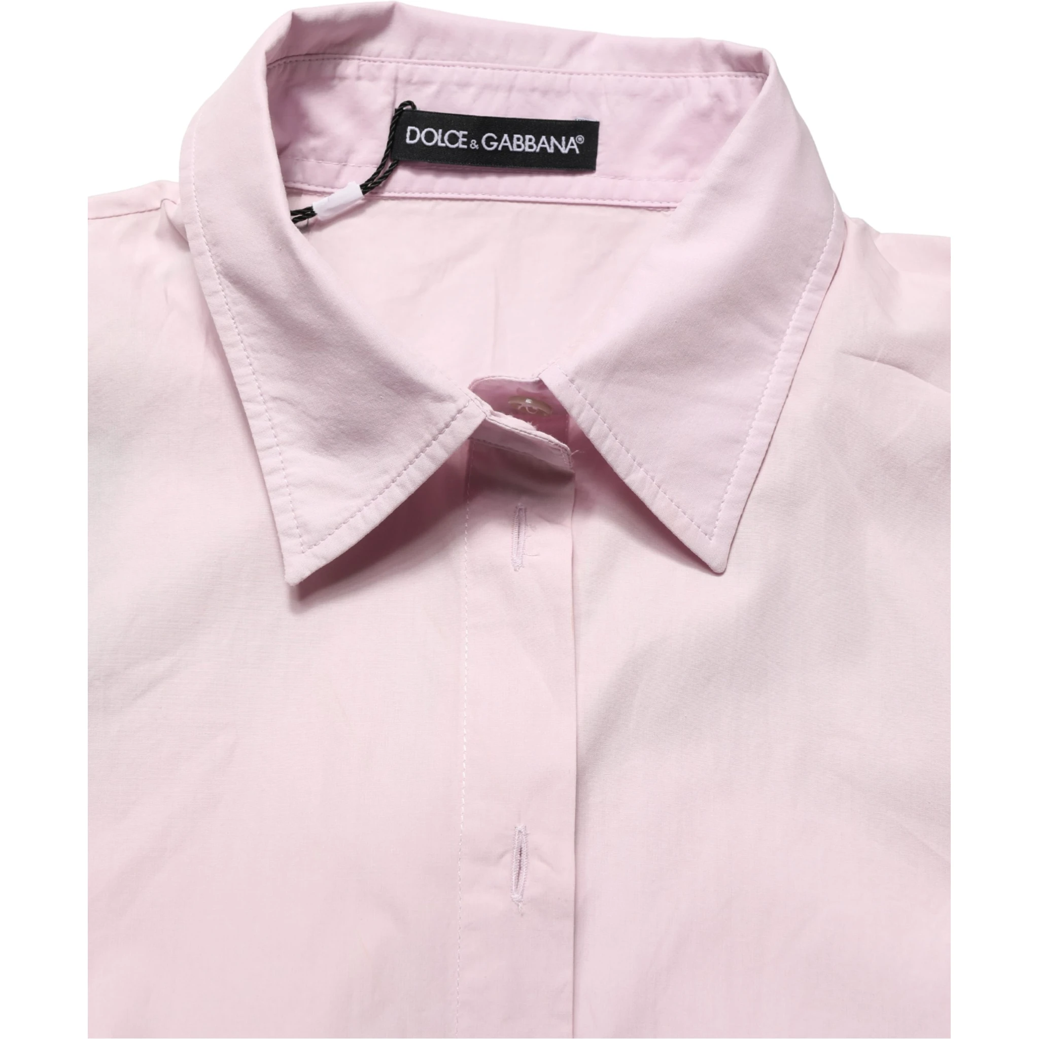 LightPink Cotton Collared Buttoned Blouse Top
