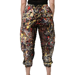 Black ColorSplash Effect Cargo Cropped Pants
