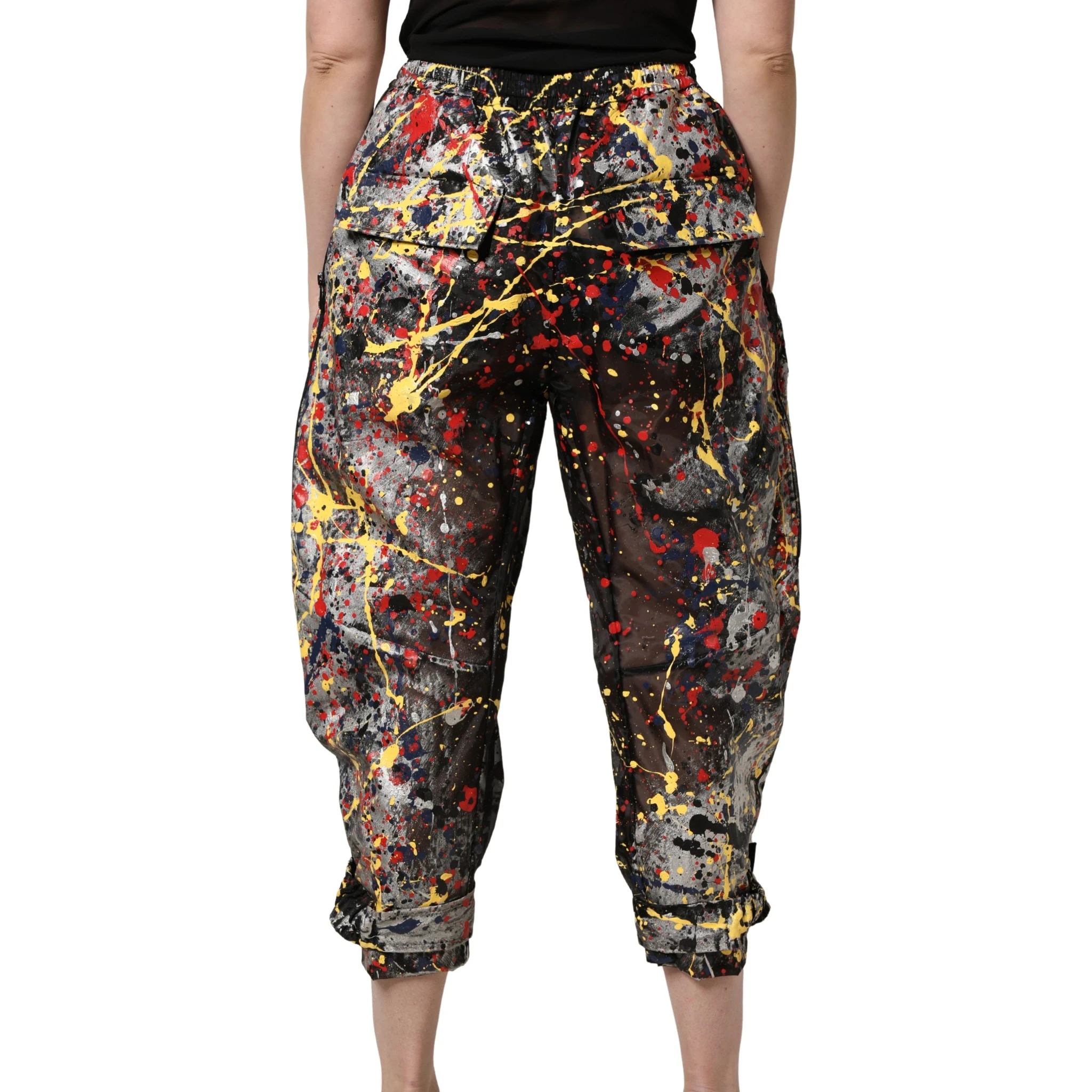 Black ColorSplash Effect Cargo Cropped Pants