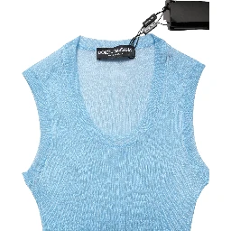 Blue Semi Sheer Ribbed Sleeveless Tank Top