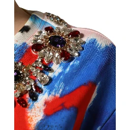 Multicolor Graffiti Crystals Crop Jersey Top