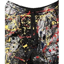 Black ColorSplash Effect Cargo Cropped Pants